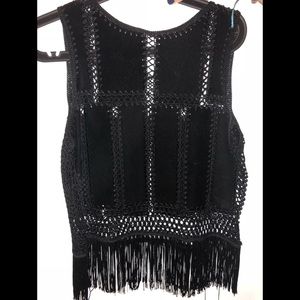 Black suede/fringe top